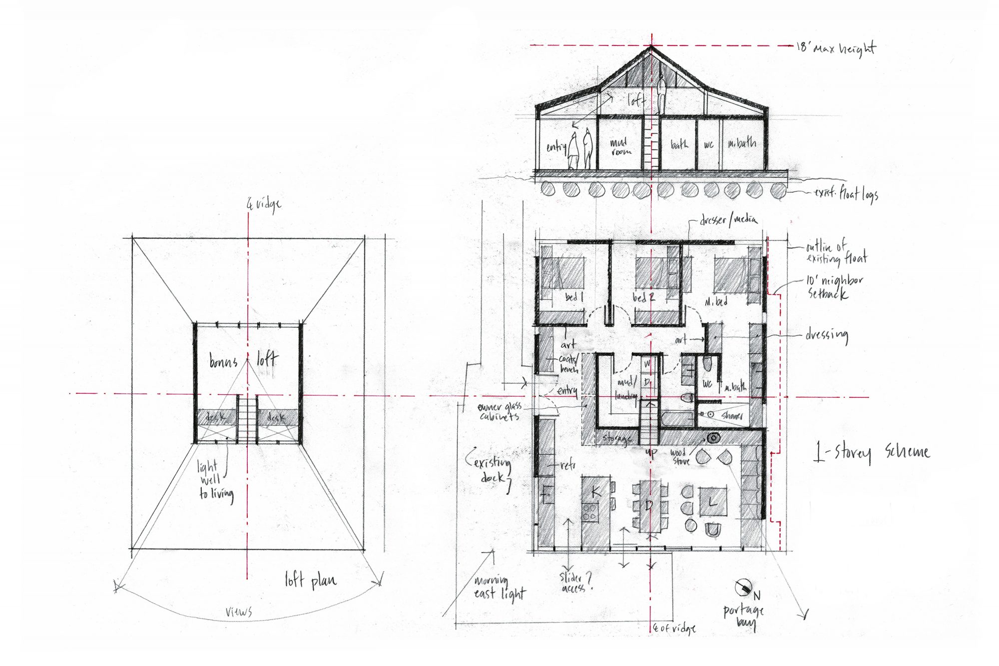 PORTAGE BAY HOUSEBOAT SCHEMATIC SKETCH ORTHOGRAPHIC