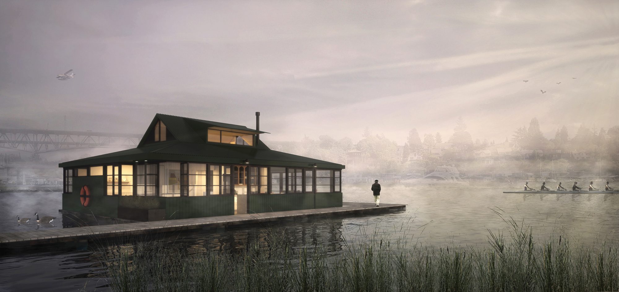 PORTAGE BAY HOUSEBOAT CONCEPT RENDERING ROWING