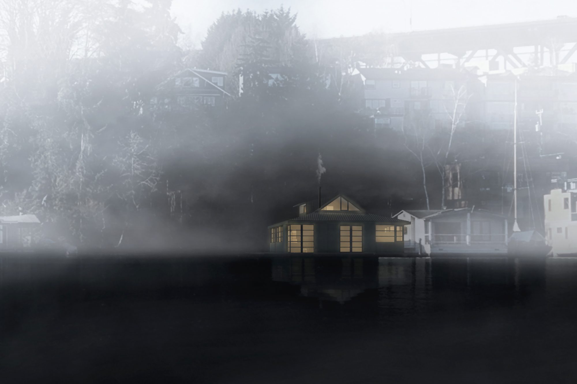 PORTAGE BAY HOUSEBOAT CONCEPT FOGGY RENDERING