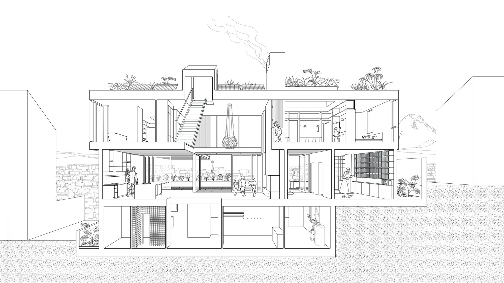 Sound House Section Perspective Drawing